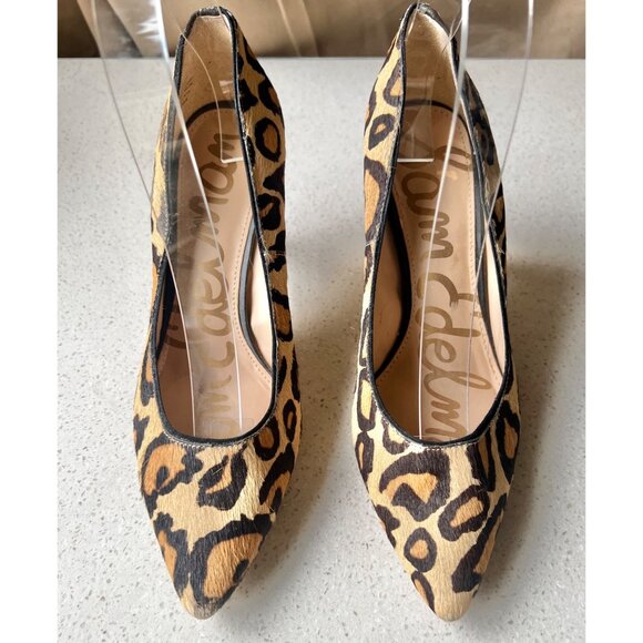 Sam Edelman Pumps Sz 6 Leather & Fabric Uppers Leopard Pointed Toe 3” Heels - Picture 3 of 11